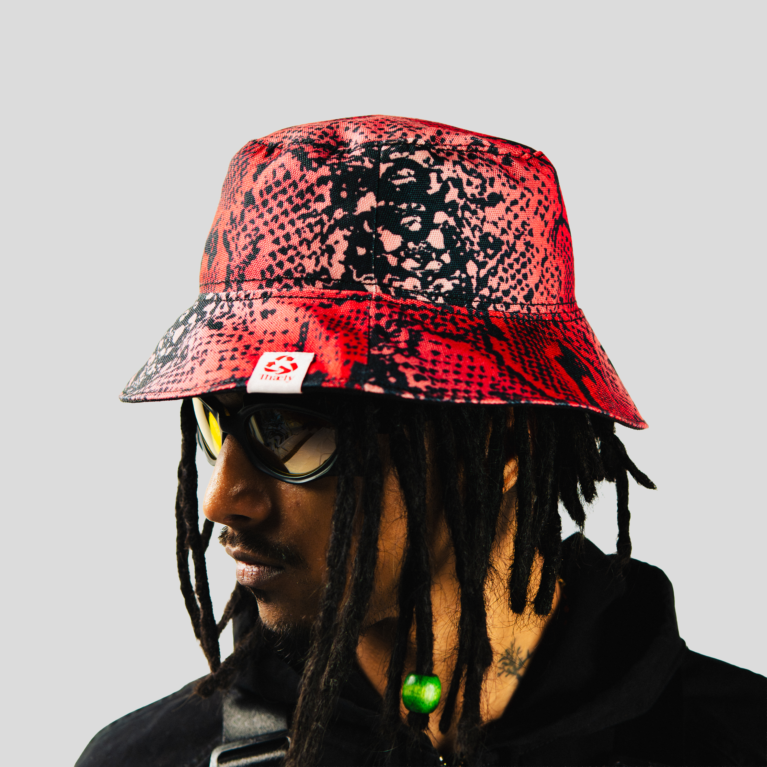Red Snake Skin Reversible Bucket Hat