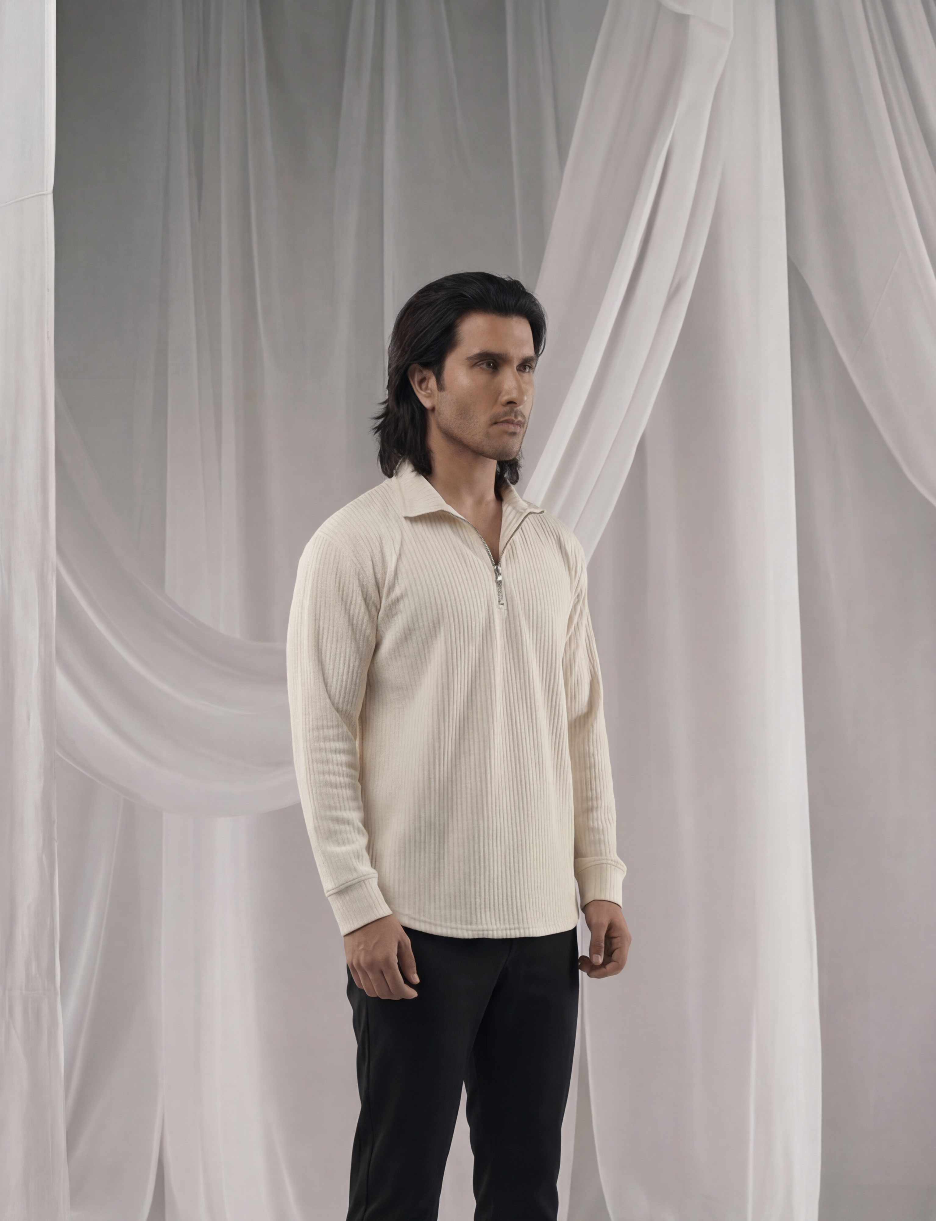 Cream Full Sleeves Quarter Zip