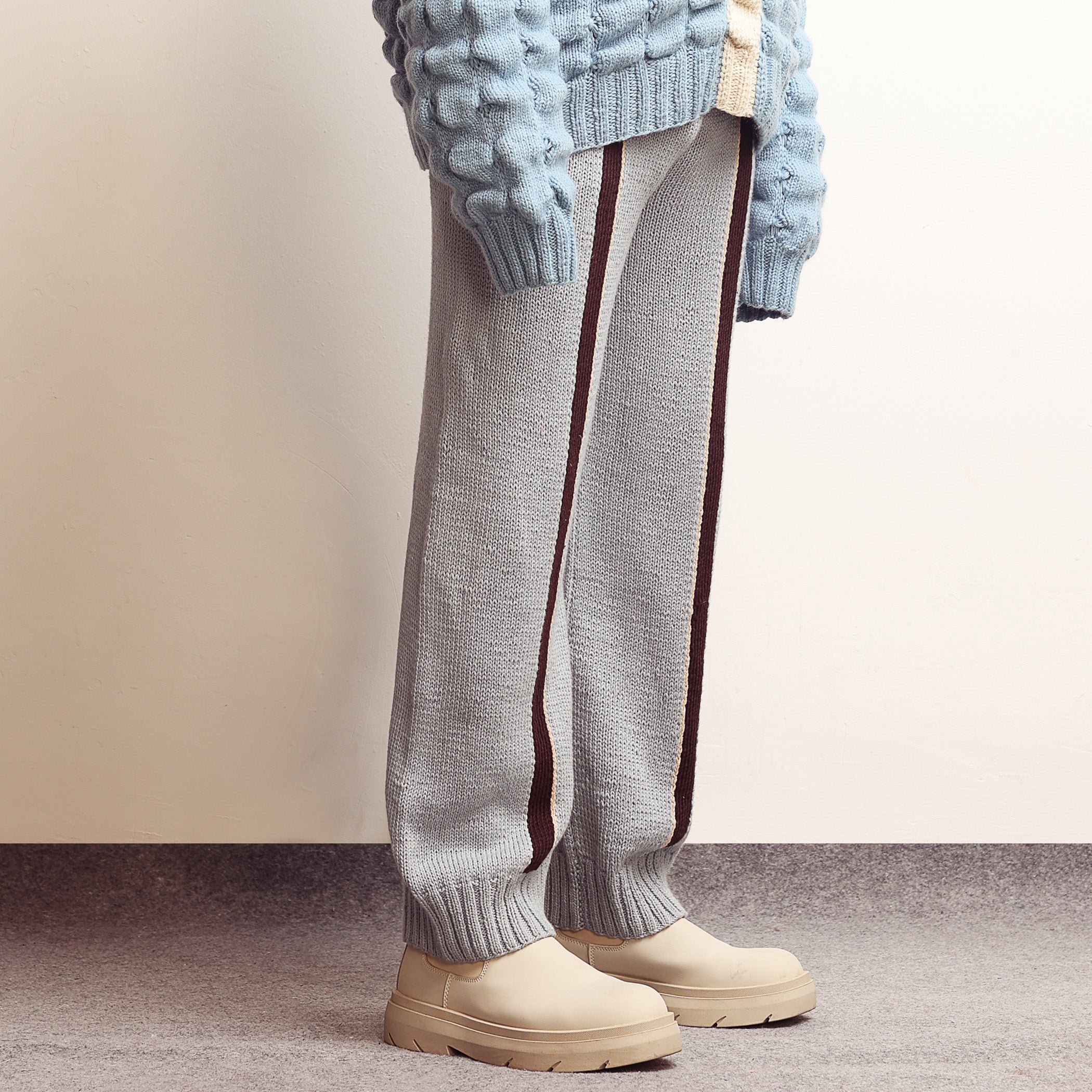 Fibula Striped Hand-knitted Trousers- Sky Blue