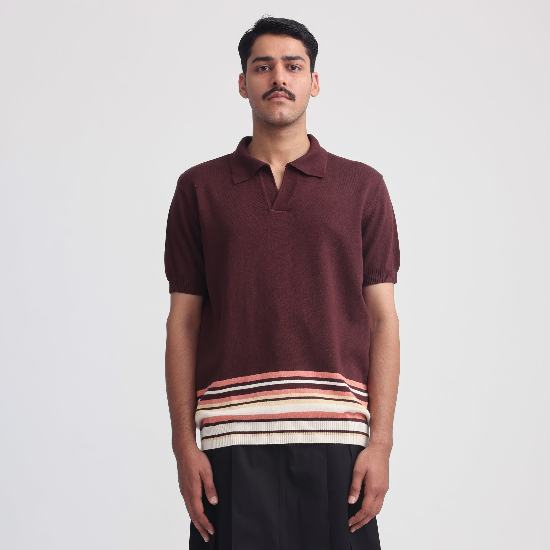 Canopy Striped Polo- Dark Magenta
