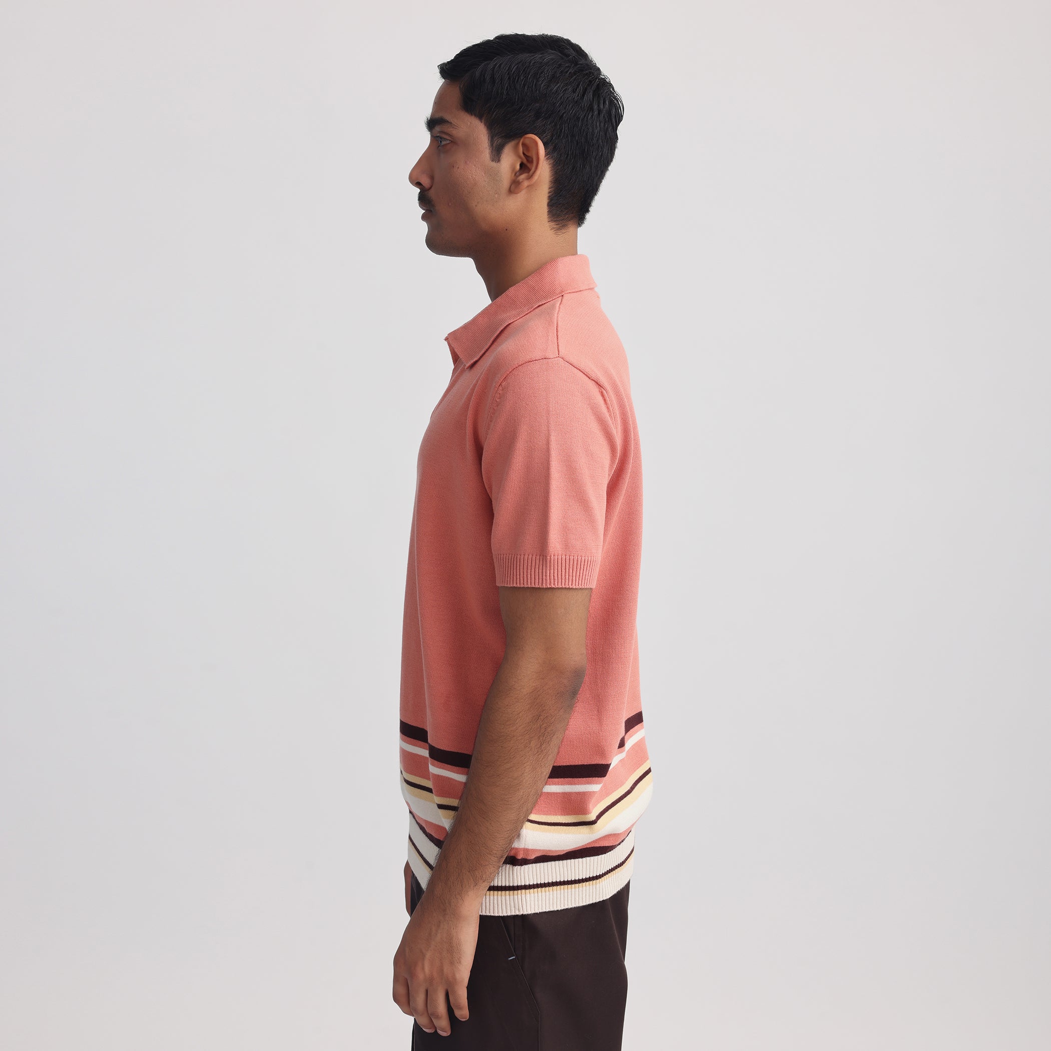 Canopy Striped Polo- Salmon