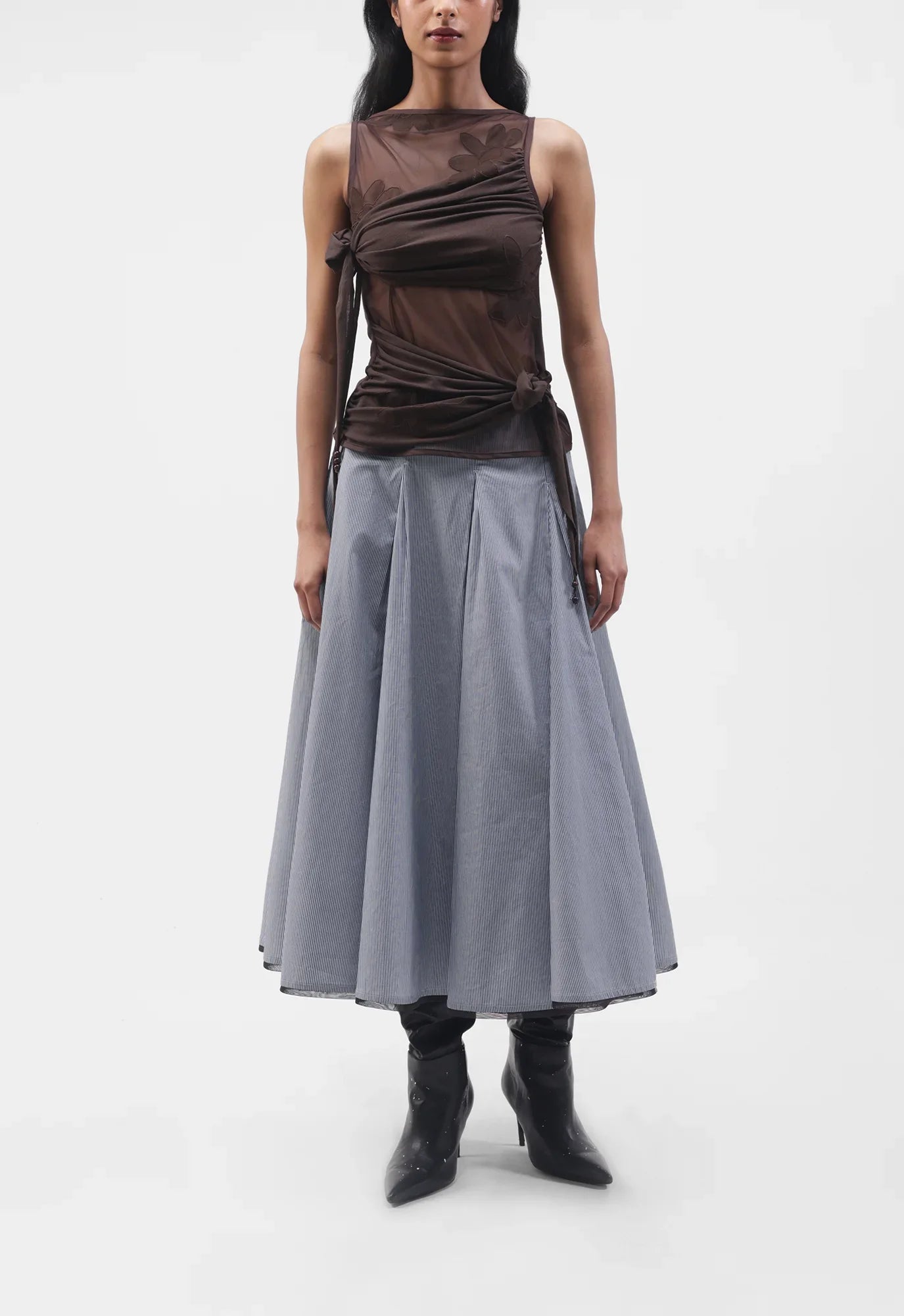 Striped Pleated Skirt