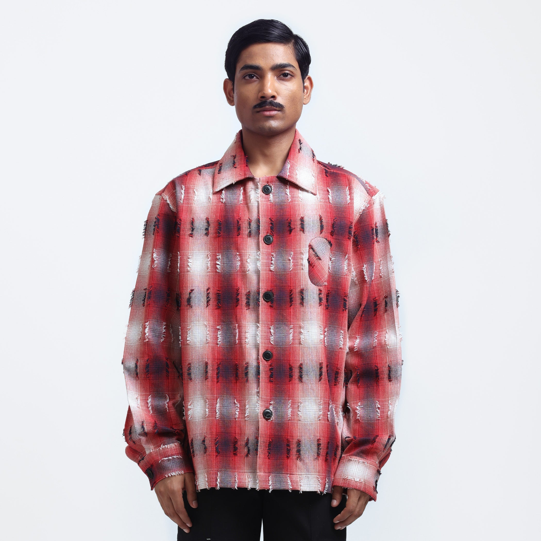 Medullary Ombre Checks Shirt- Red