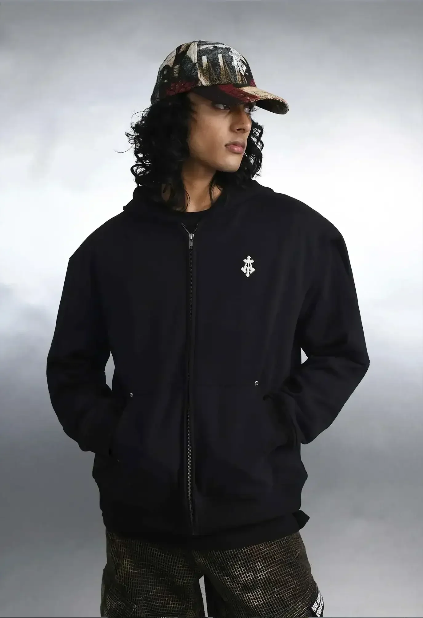 Alpha Cross Embroidered Zip Hoodie