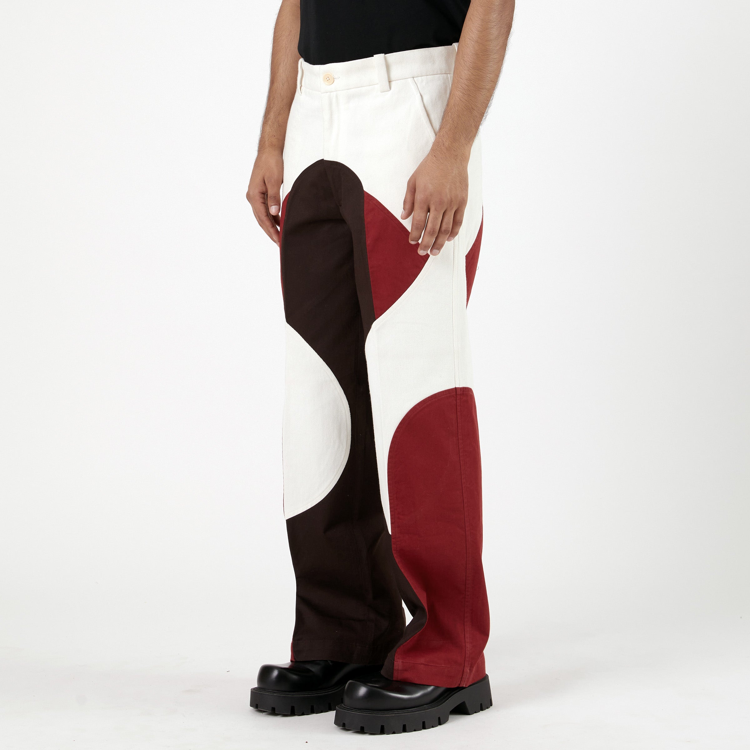 Border Panelled Trousers-Red