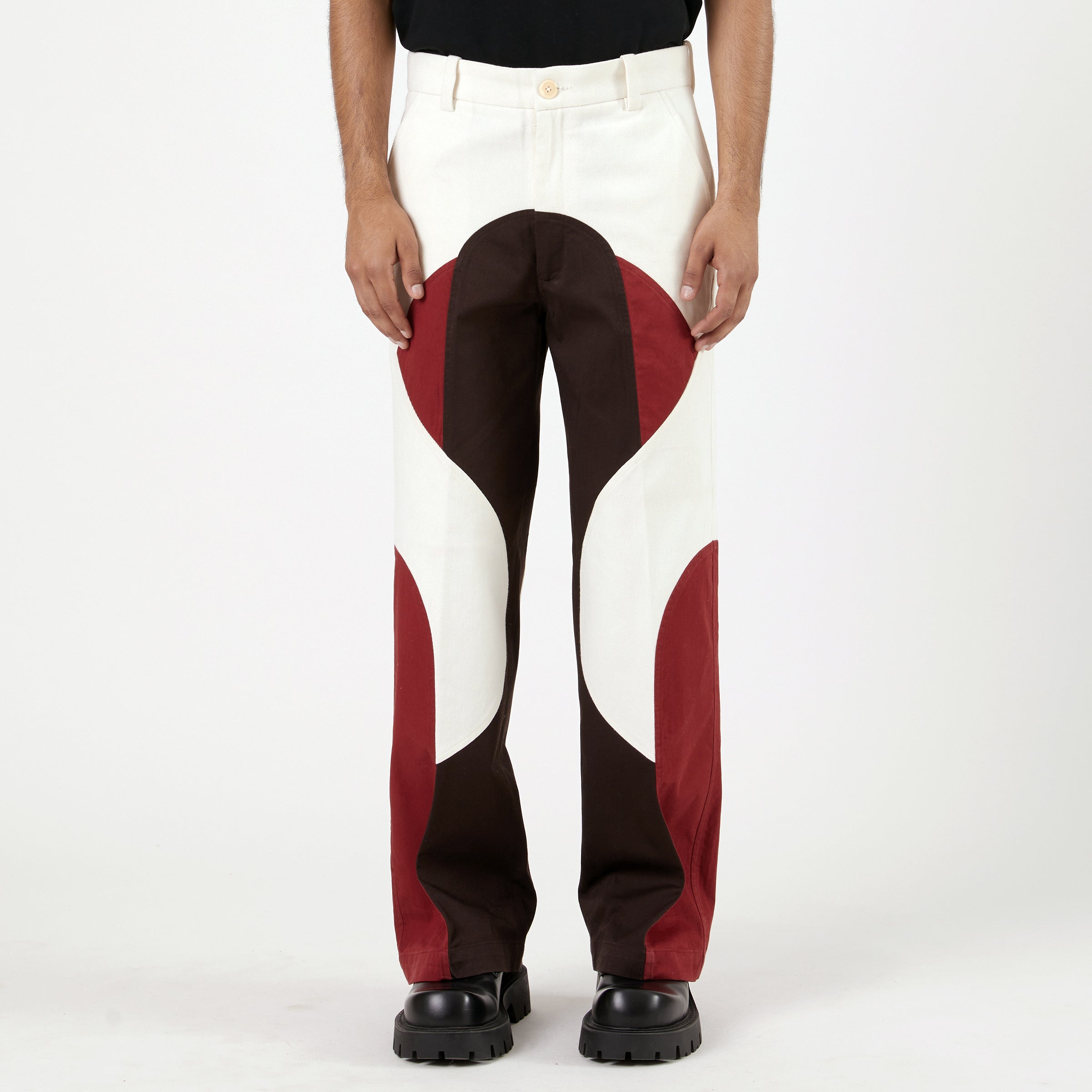 Border Panelled Trousers-Red
