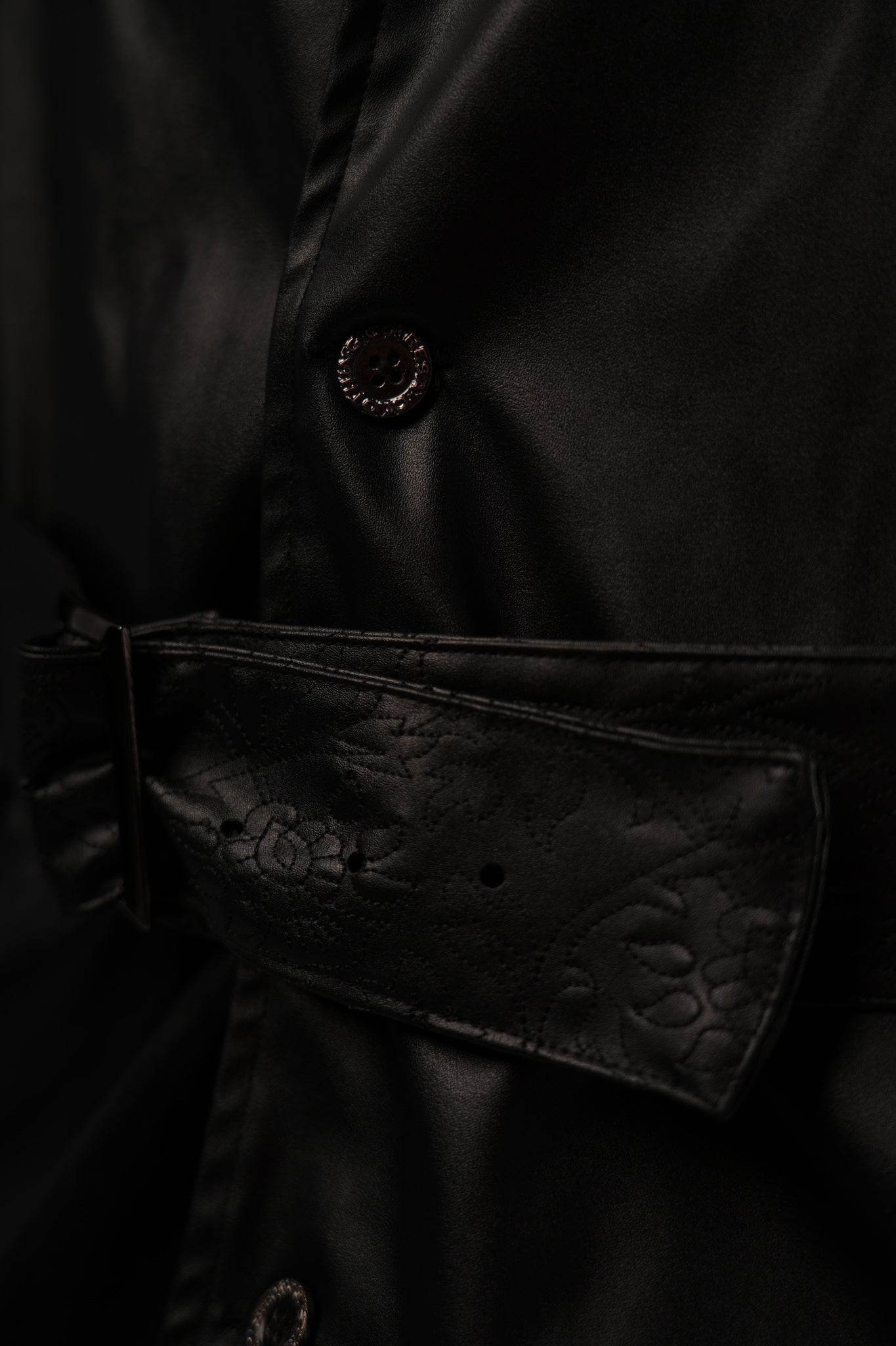 Revival Black Leather Trench - resaclothing