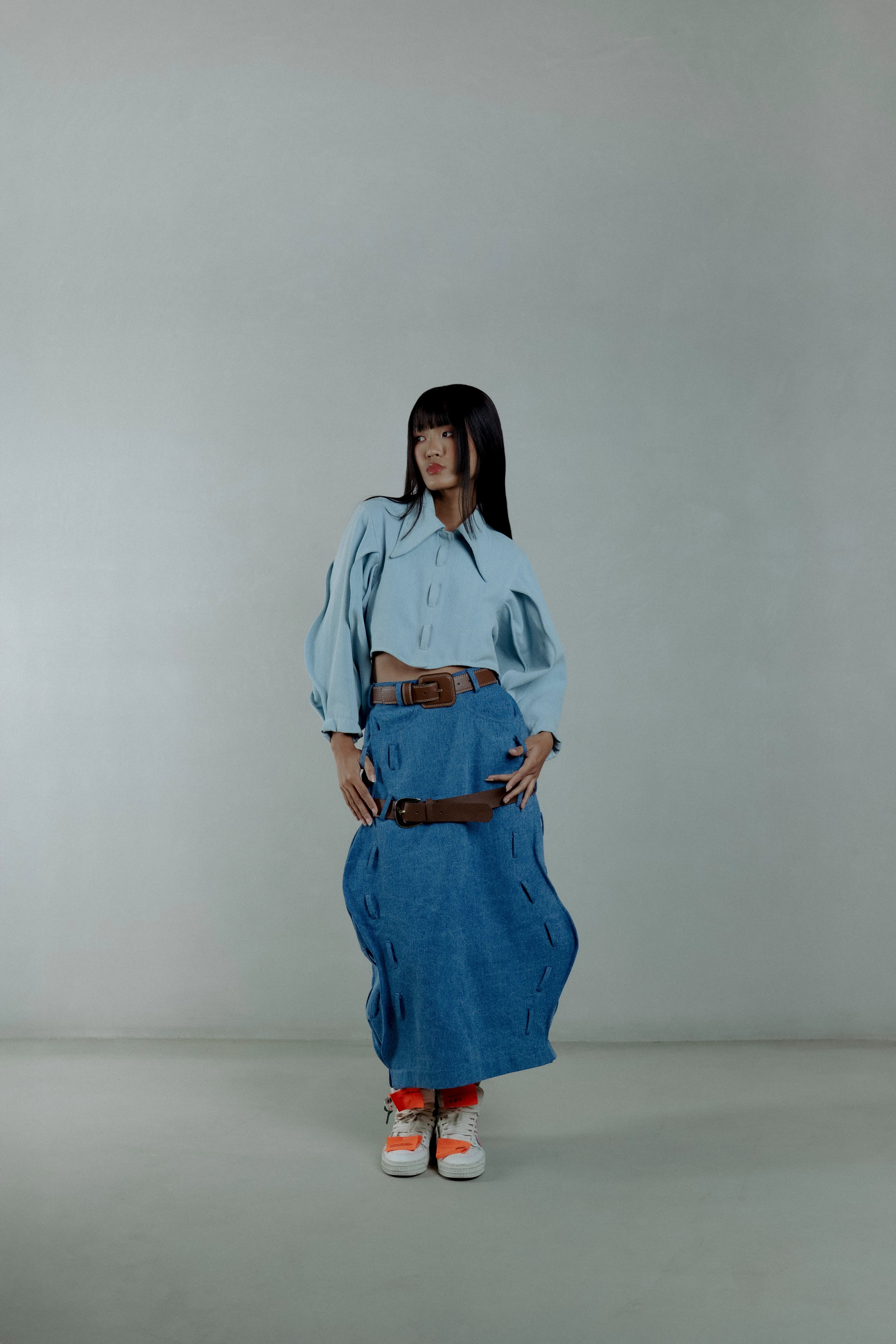 WAVY DENIM SKIRT