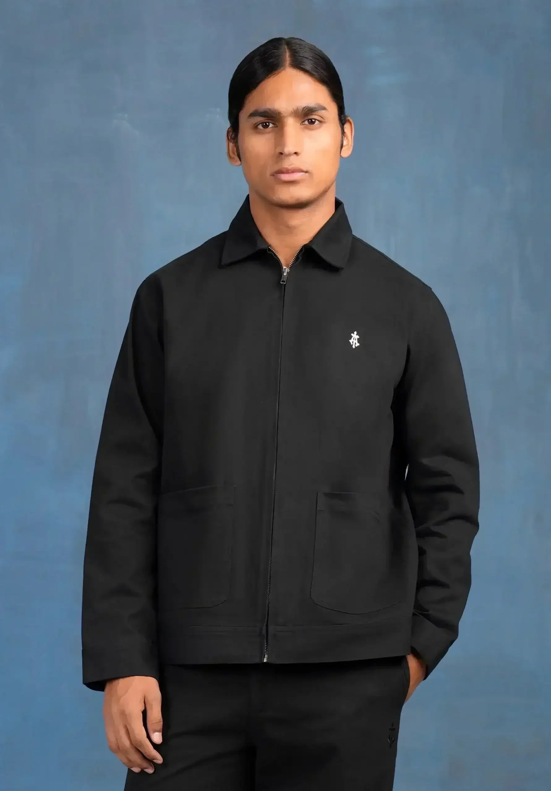 Constructed Artist Jacket In Black Cotton Twill