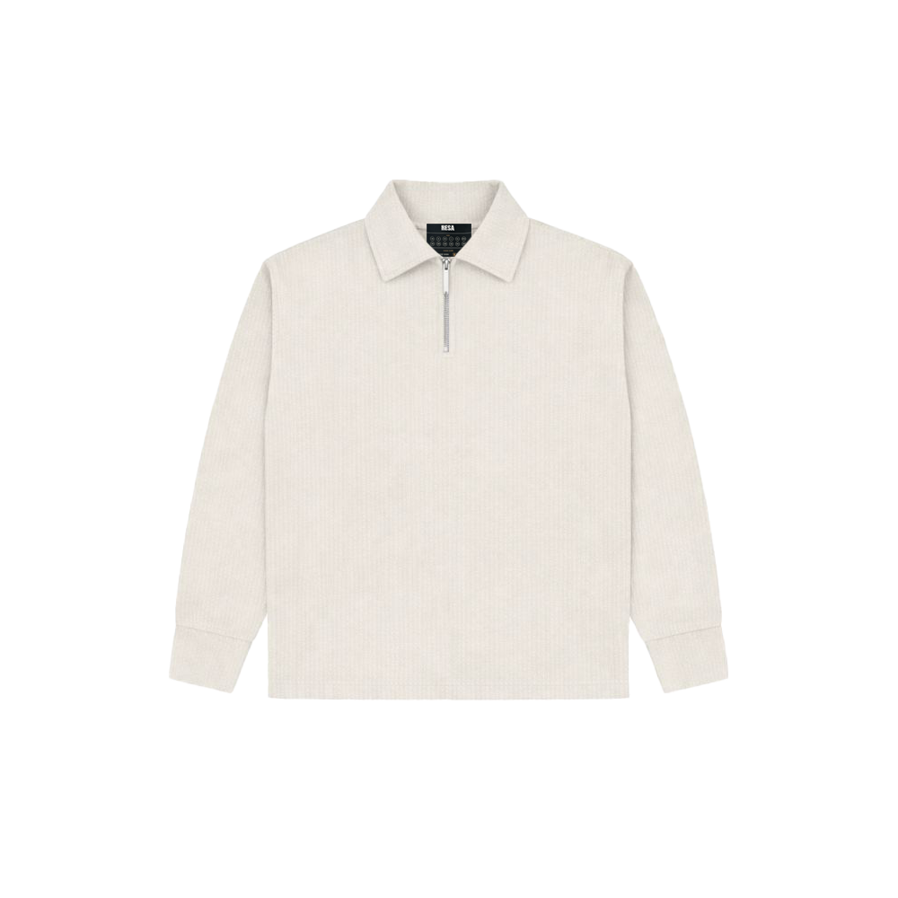 Beige Full Sleeves Quarter Zip