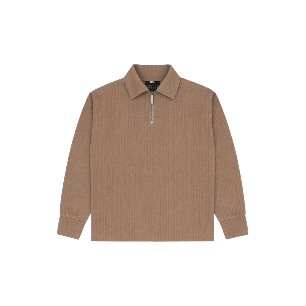 Brown Full Sleeves Quarter Zip