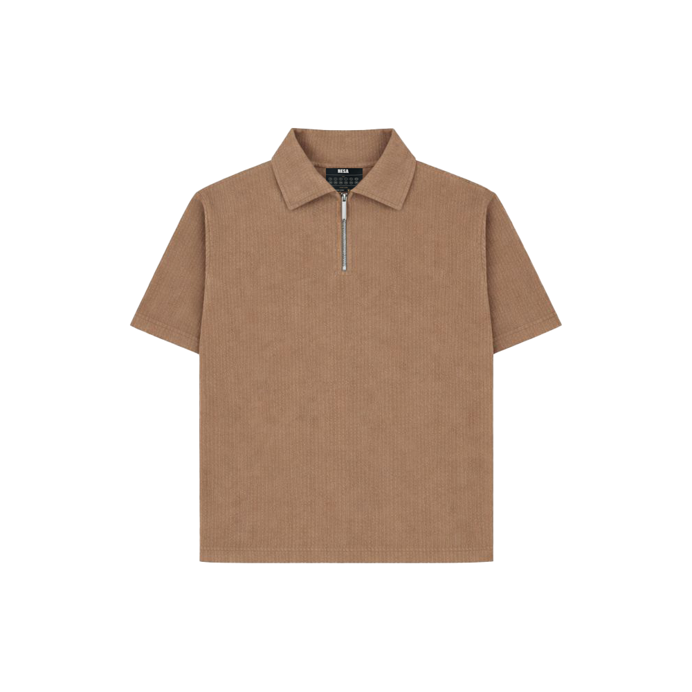 Brown Half Sleeves Quarter Zip
