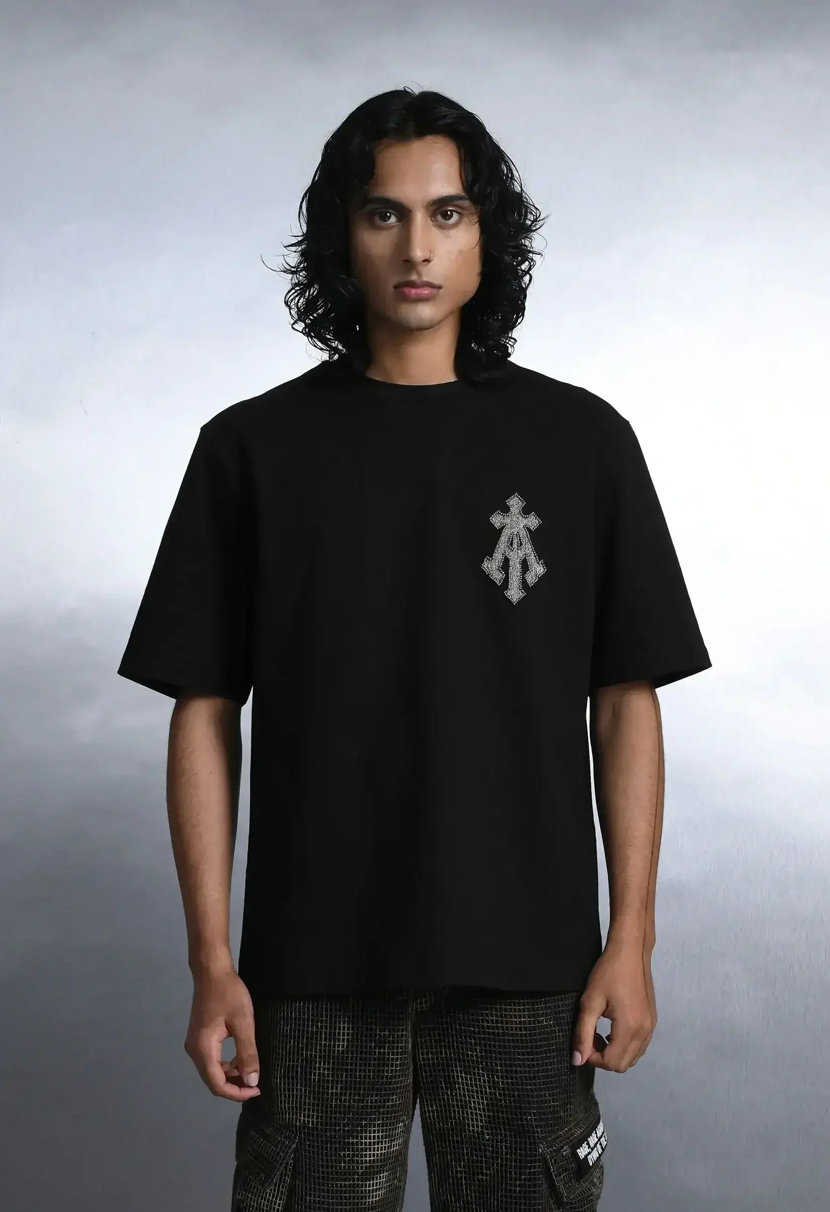 Alpha Cross Zari Embroidered Relaxed Tee